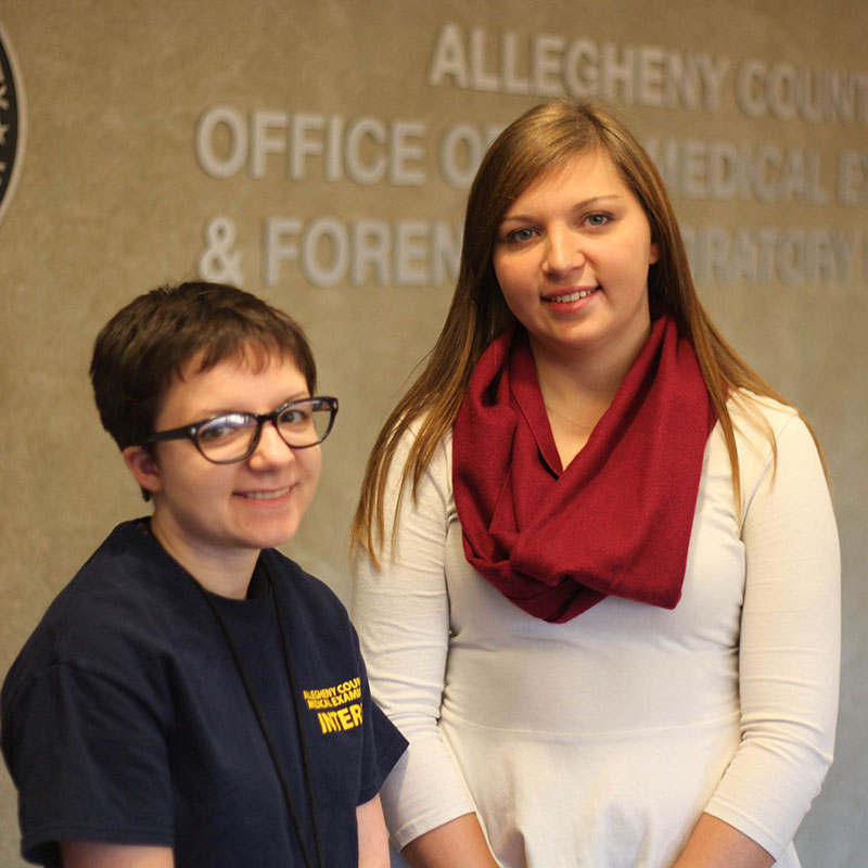 Pictured are forensic science majors Leanna Brooks and Alex Pochiba. Photo by Olivia Ruk